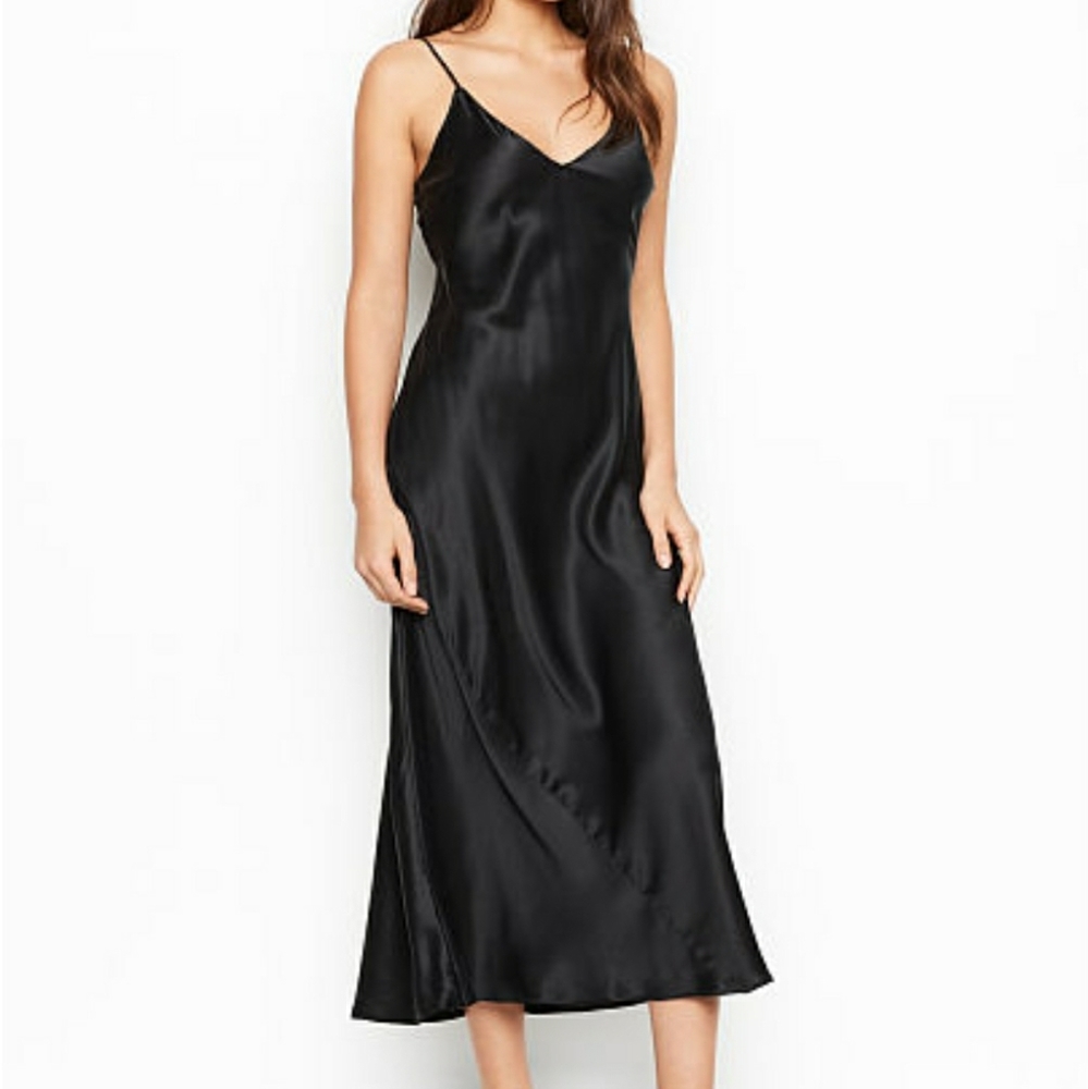 Victoria's Secret Black Satin Slip Chemise